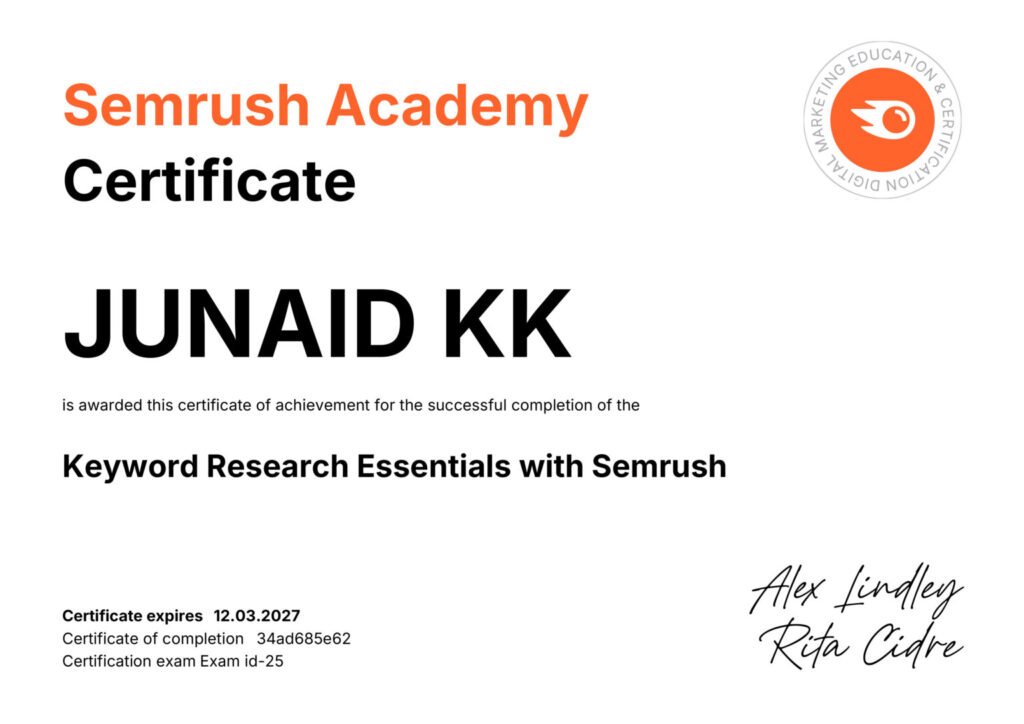 Semrush Academy Keyword research Certificate