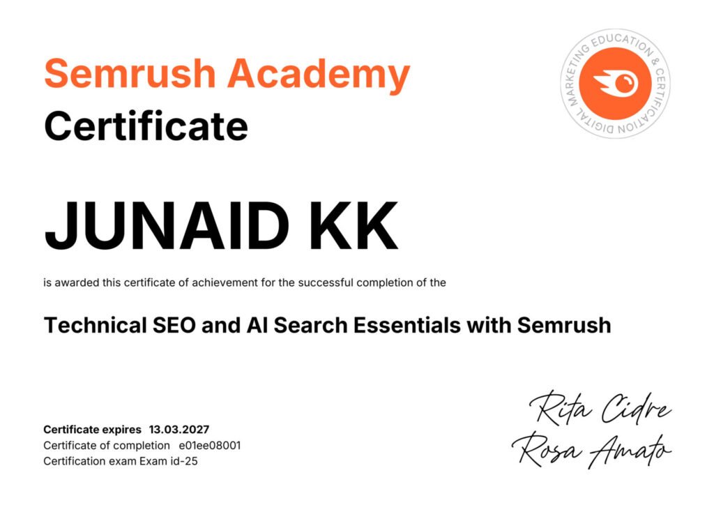Sem rush Academy Technical SEO Certificate