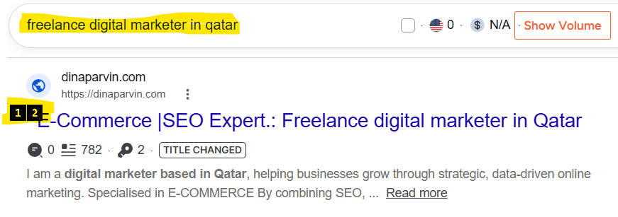 Dina parvin from HACA marketing school for freelance digital marketer in Qatar on Google second page