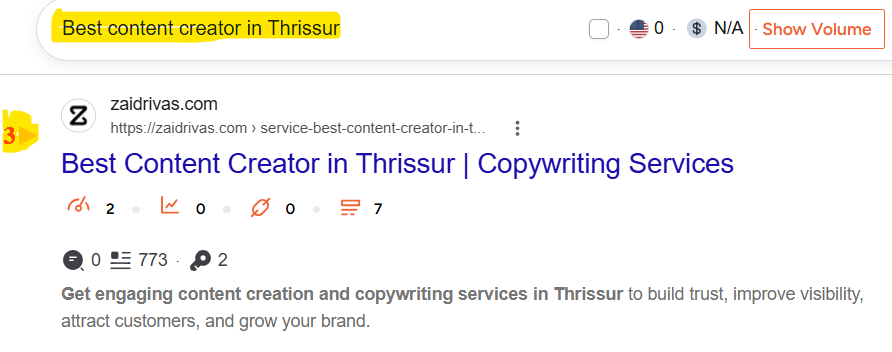 Zaid rivas from HACA marketing school batch 39 ranked best content creator in Thrissur on Google first page